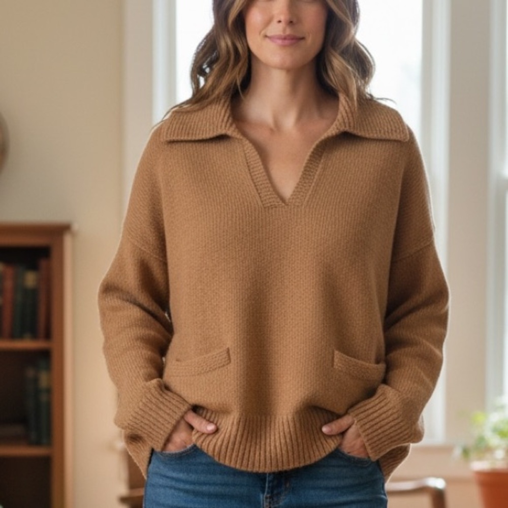 Woman’s rag & bone Camel Cowl Neck medium brown Sweater -‎ M